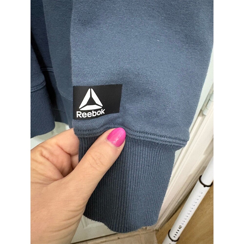 Reebok Sweatshirt Mens Size L Blue Teal Crewneck Pullover Embossed Logo - Picture 3 of 7